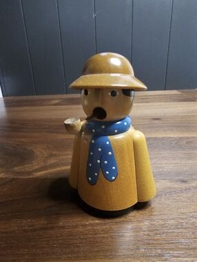 Vintage Gahlenz Raum-U Tafelschmuck Incense Burner Smoking Man Wood Figurine